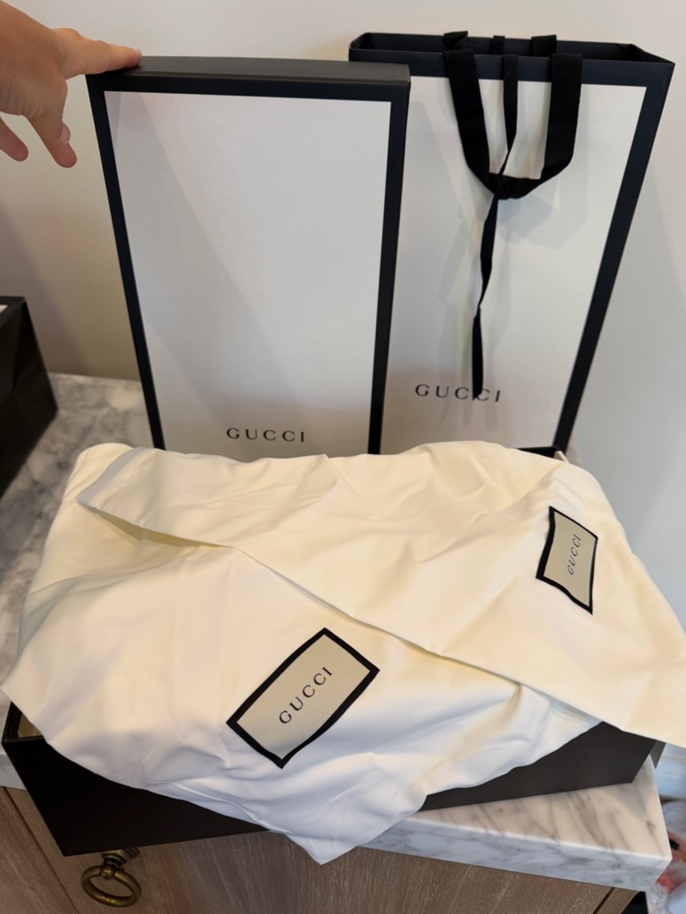 Gucci Black & White Logo Gift Box and Two Dust Bag Set